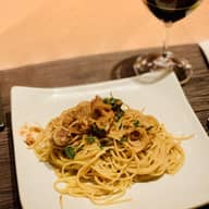 地鶏の煮込みのスパゲティ