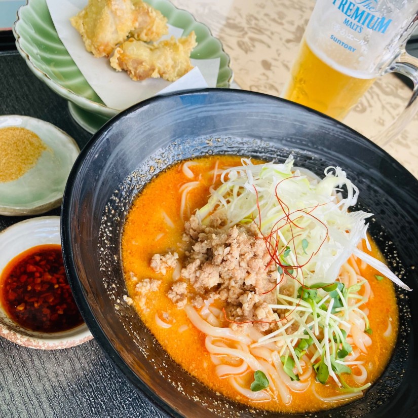 鶏天と坦々冷しうどん