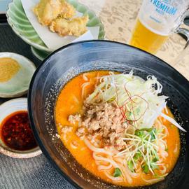 鶏天と坦々冷しうどん