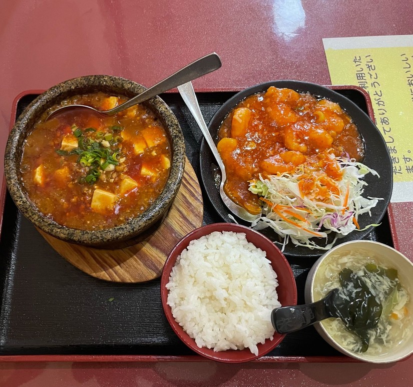 新風中国料理 日替わり麻婆豆腐ランチセット（エビチリ） 辛く 0.81KM - 新
