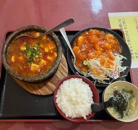 日替わり麻婆豆腐ランチセット(エビチリ) 辛く
