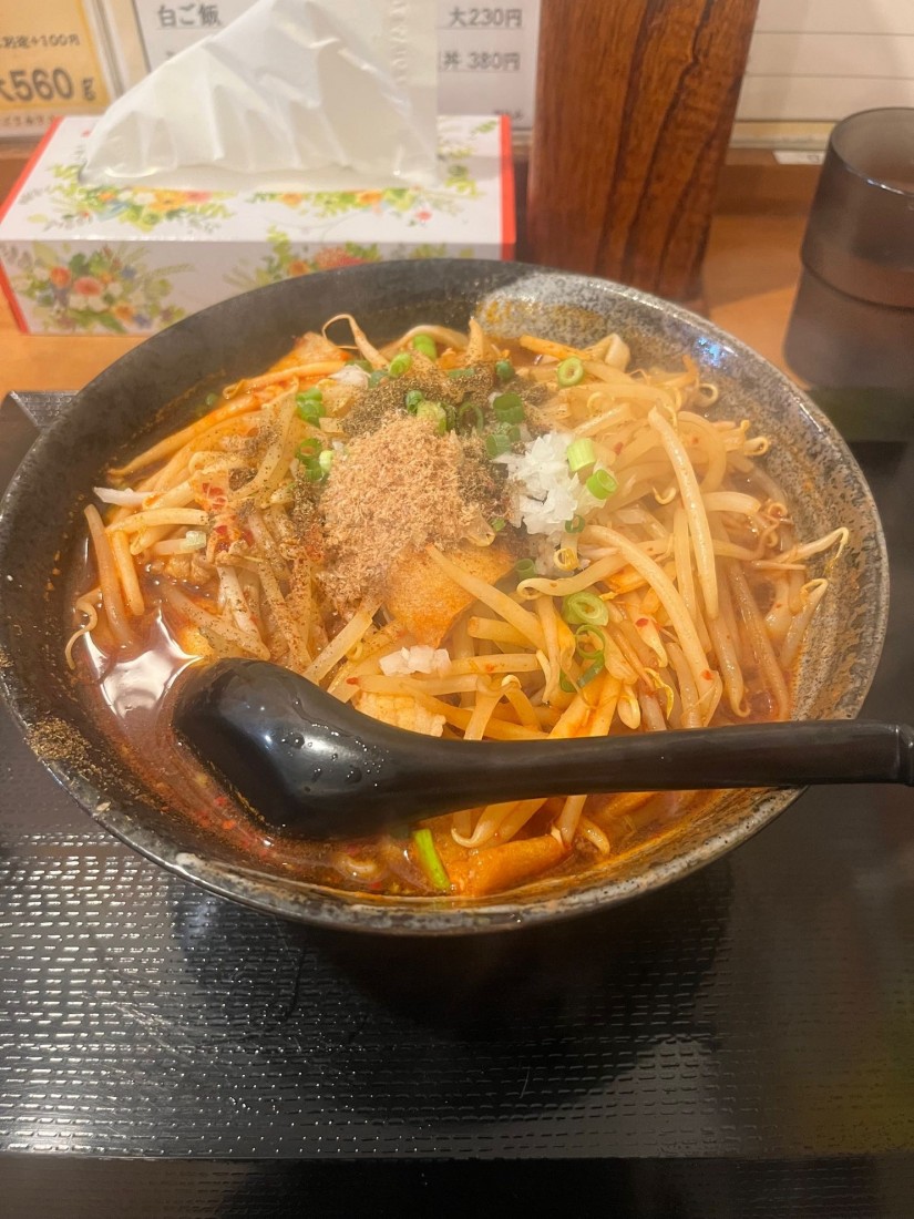 旨辛肉もやしかけうどん 赤2黒5