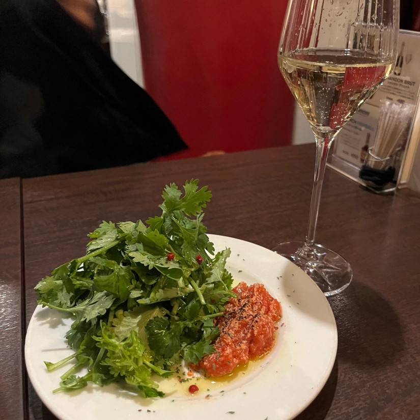 パクチーと炙り明太子