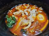 豚三枚肉の麻辣湯 激辛味噌(四川豆板醤)、しびれろオイル(花椒油)トッピング