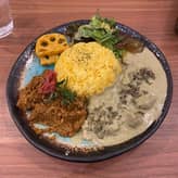 特製スパイスカレー2種あいがけ グリーンチキンコルマ