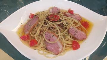 合鴨とミニトマトのペペロンチーノ 辛さ増し
