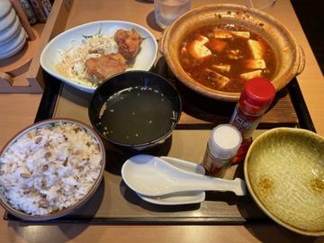 四川麻婆豆腐とから揚げの定食