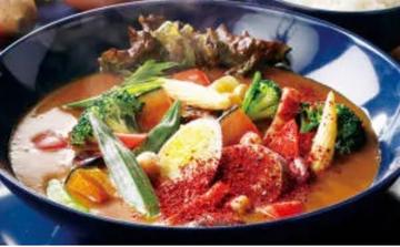 20種類の野菜をたっぷり食べるスープカレー(辛口) 荒目唐辛子、ハバネロパウダー、カイエンペッパー、ハラペーニョ、タバスコ1/3瓶追加トッピング