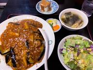 麻婆茄子丼 (辛くとお願い)