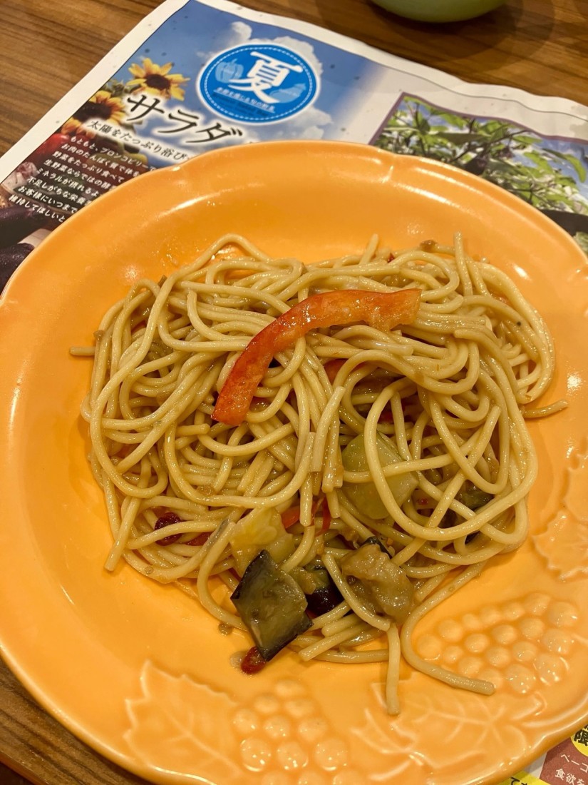 夏野菜の焦がし醤油ペペロンチーノ