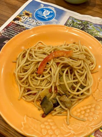 夏野菜の焦がし醤油ペペロンチーノ