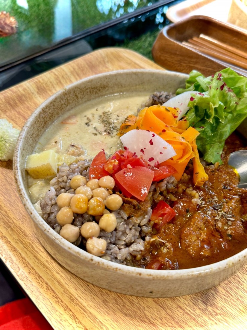 グリーンカレーとスパイスカレーのあいがけ