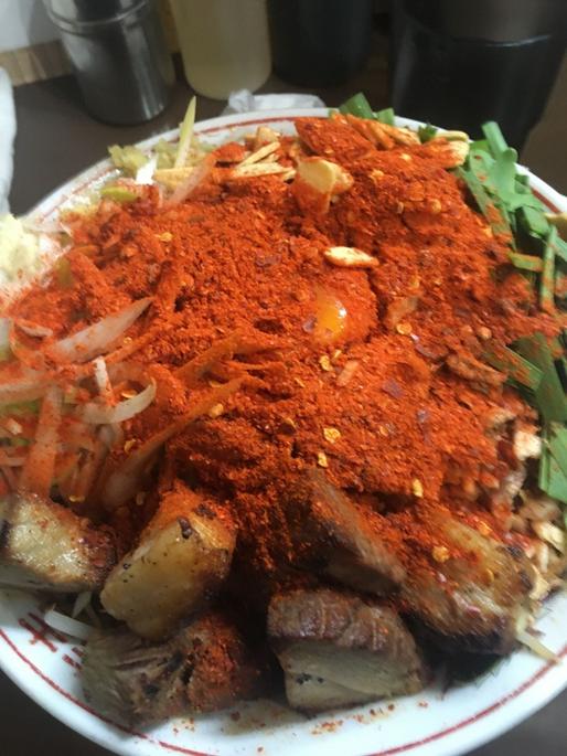 汁無し 韮醤  味噌 ネギトッピング  アブラ ニンニク ショウガ 火の粉マシ✖️4←推定