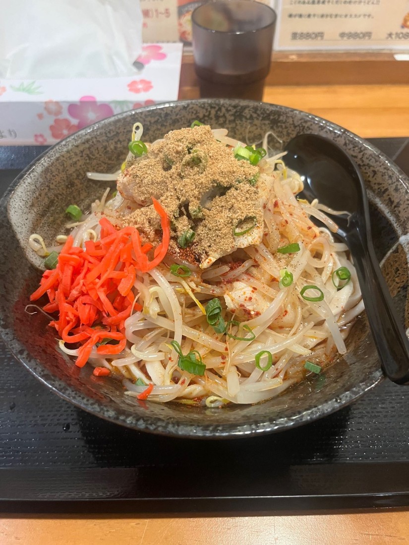 冷やしぶっかけ辛豚もやしうどん 赤1黒5