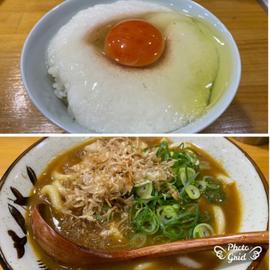 寒いので！濃厚カレーうどんと月見とろろ御飯セット
