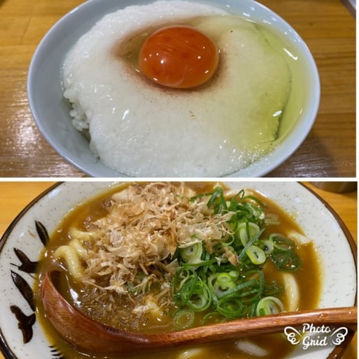 寒いので！濃厚カレーうどんと月見とろろ御飯セット