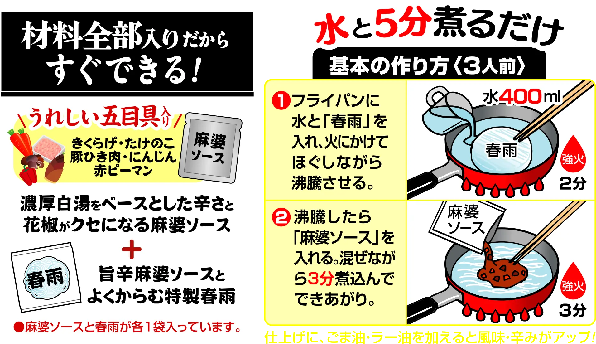 永谷園 麻婆春雨 辛口の作り方 調理手順