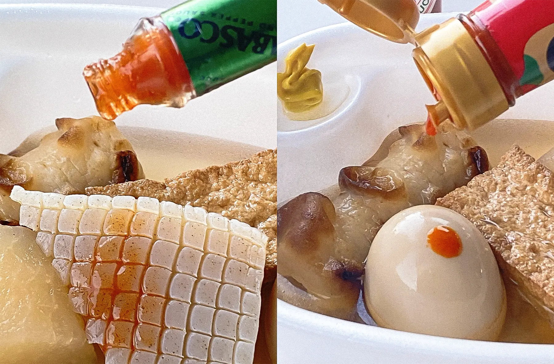 おでんに(左:タバスコ、右:チリーズ)