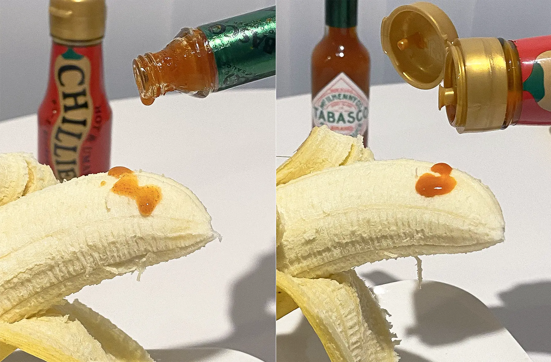バナナに(左:タバスコ、右:チリーズ)
